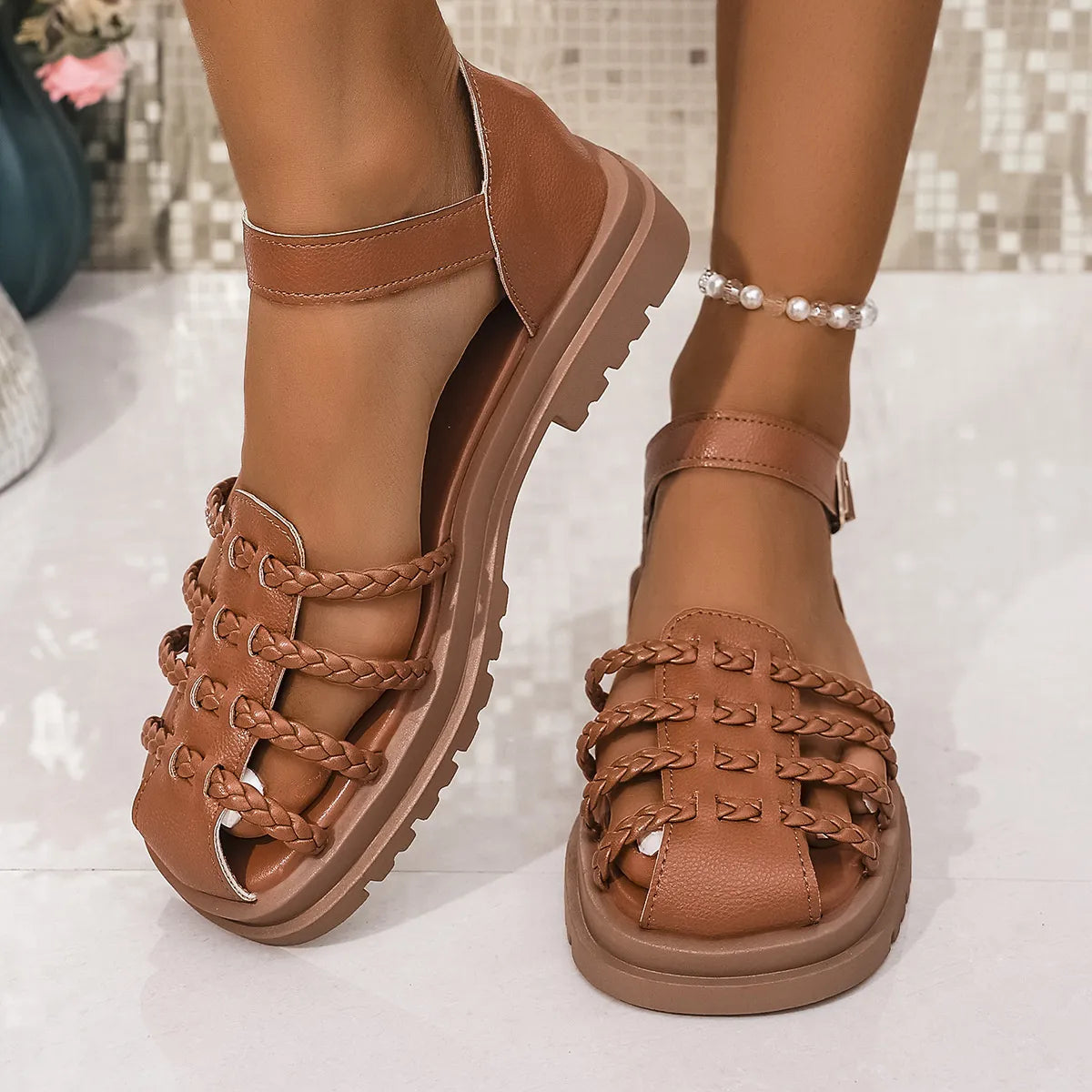 Braided Ankle Strap Sandals