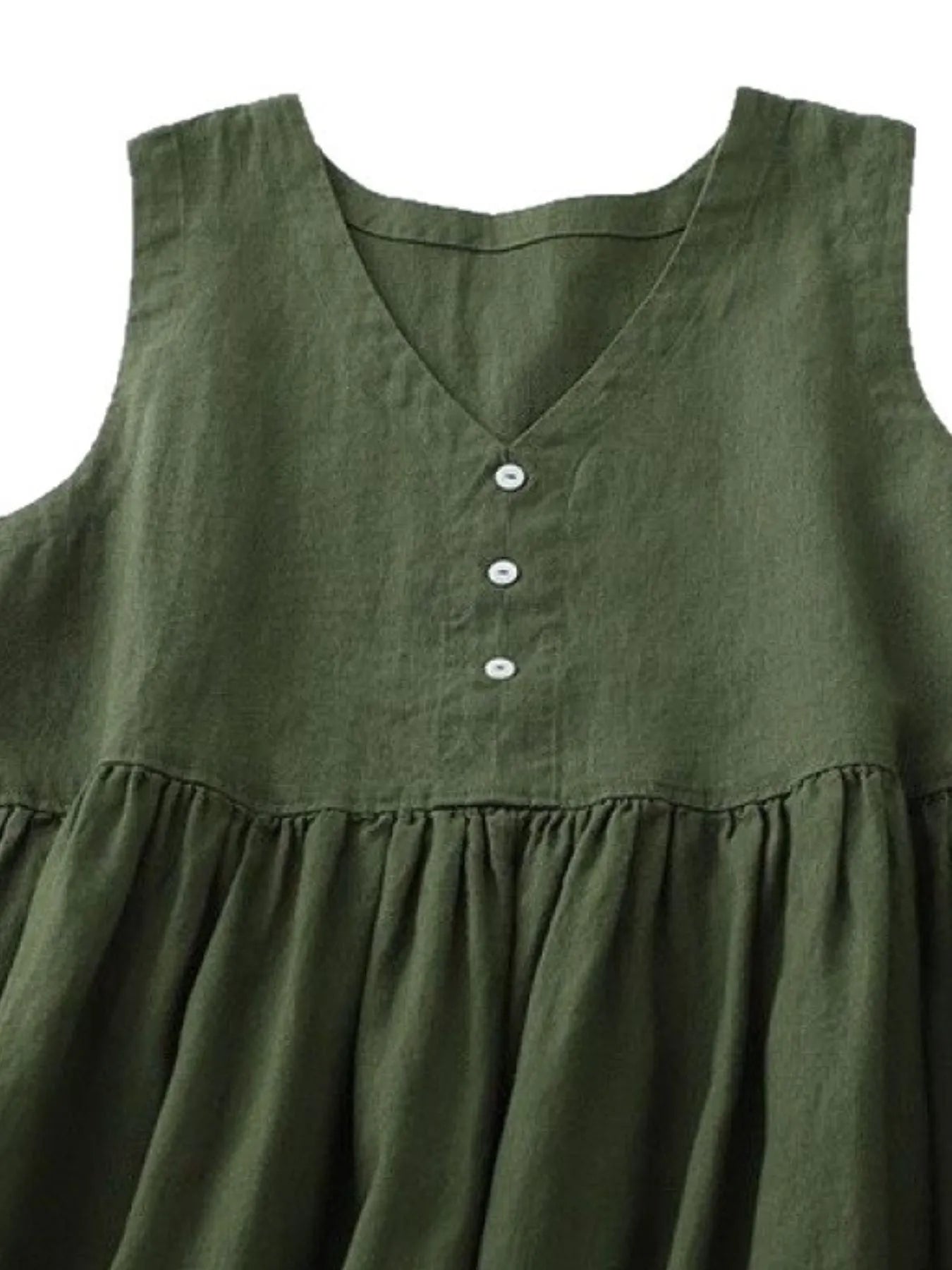 V-Neck Button Detail Sleeveless Midi Dress