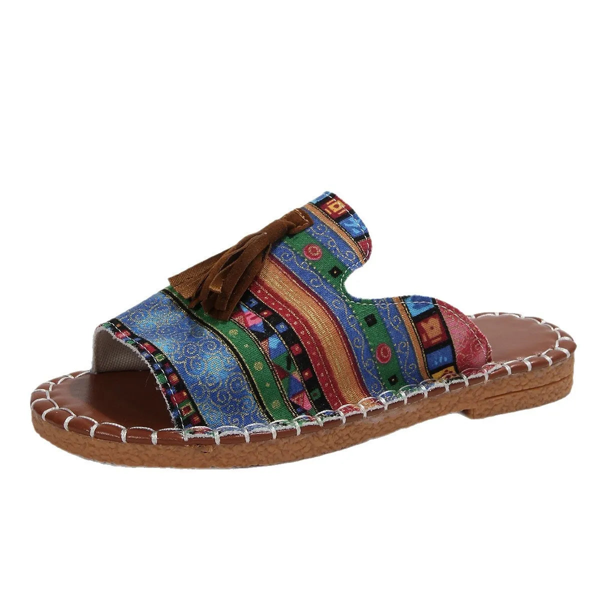 Printed Tassel Flat Sandals