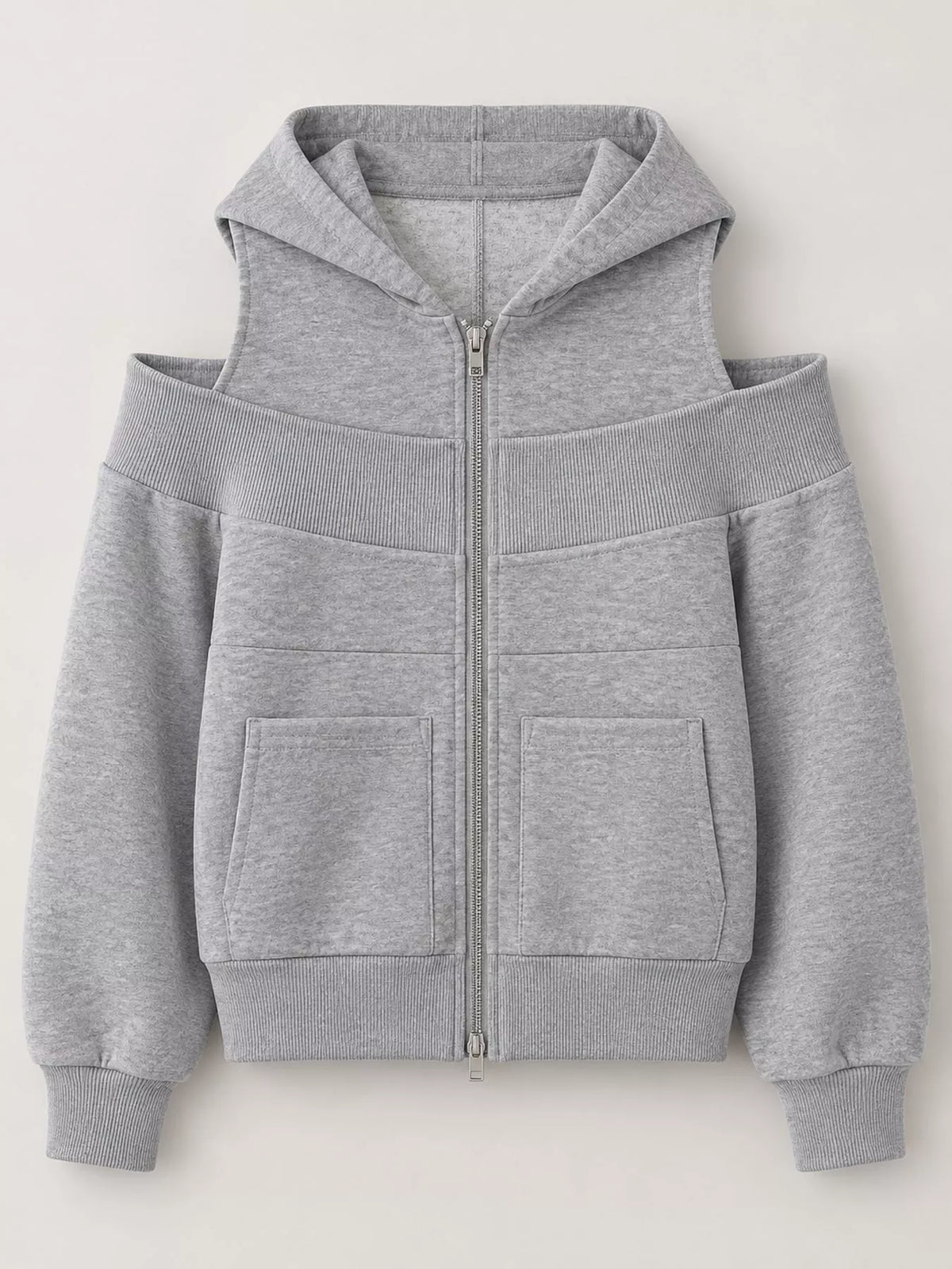 Cold Shoulder Zip-Up Hoodie