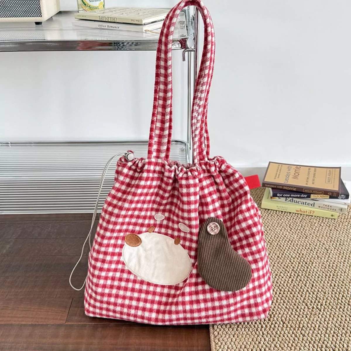Gingham Drawstring Handbag