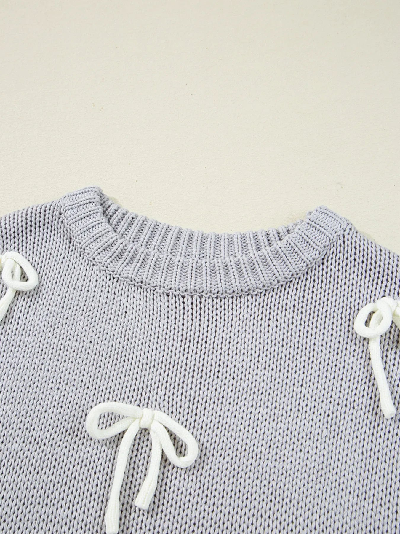 Bow Round Neck Short Sleeve Sweater