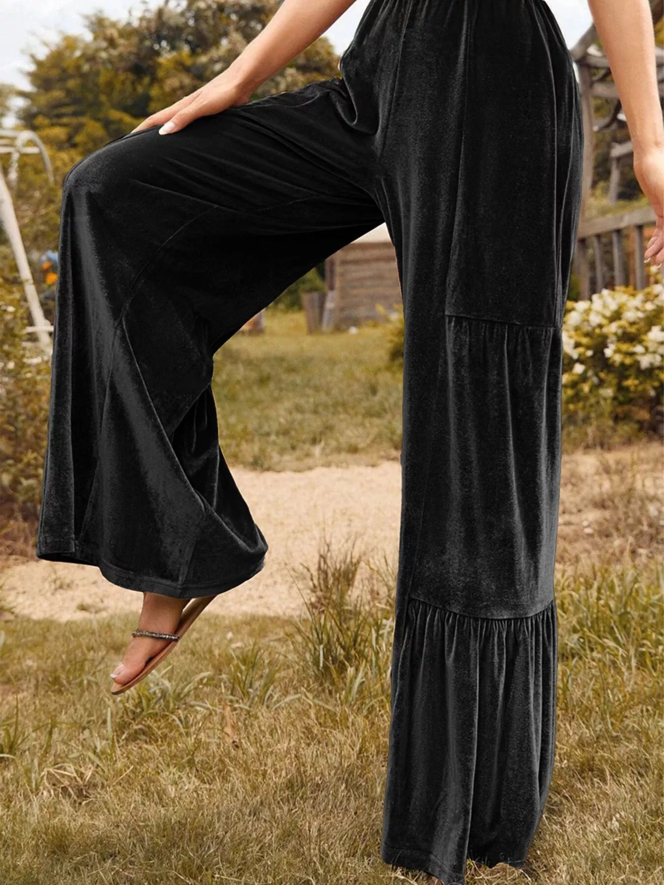 Velvet High Waist Wide Leg Pants