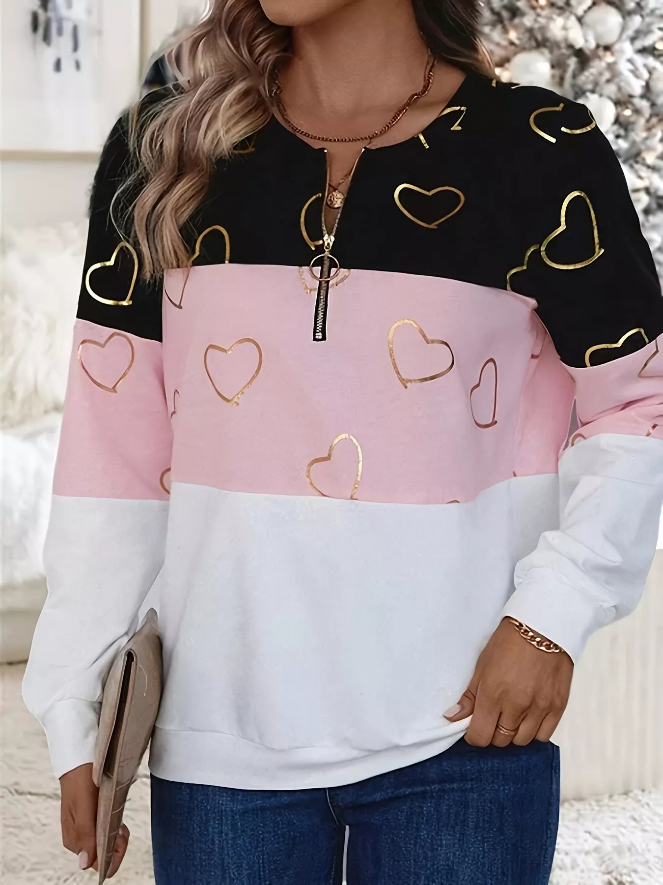 Striped Quarter Zip Long Sleeve Top