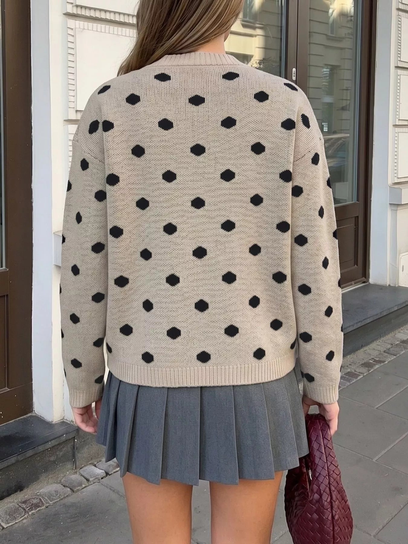 Polka Dot Dropped Shoulder Sweater