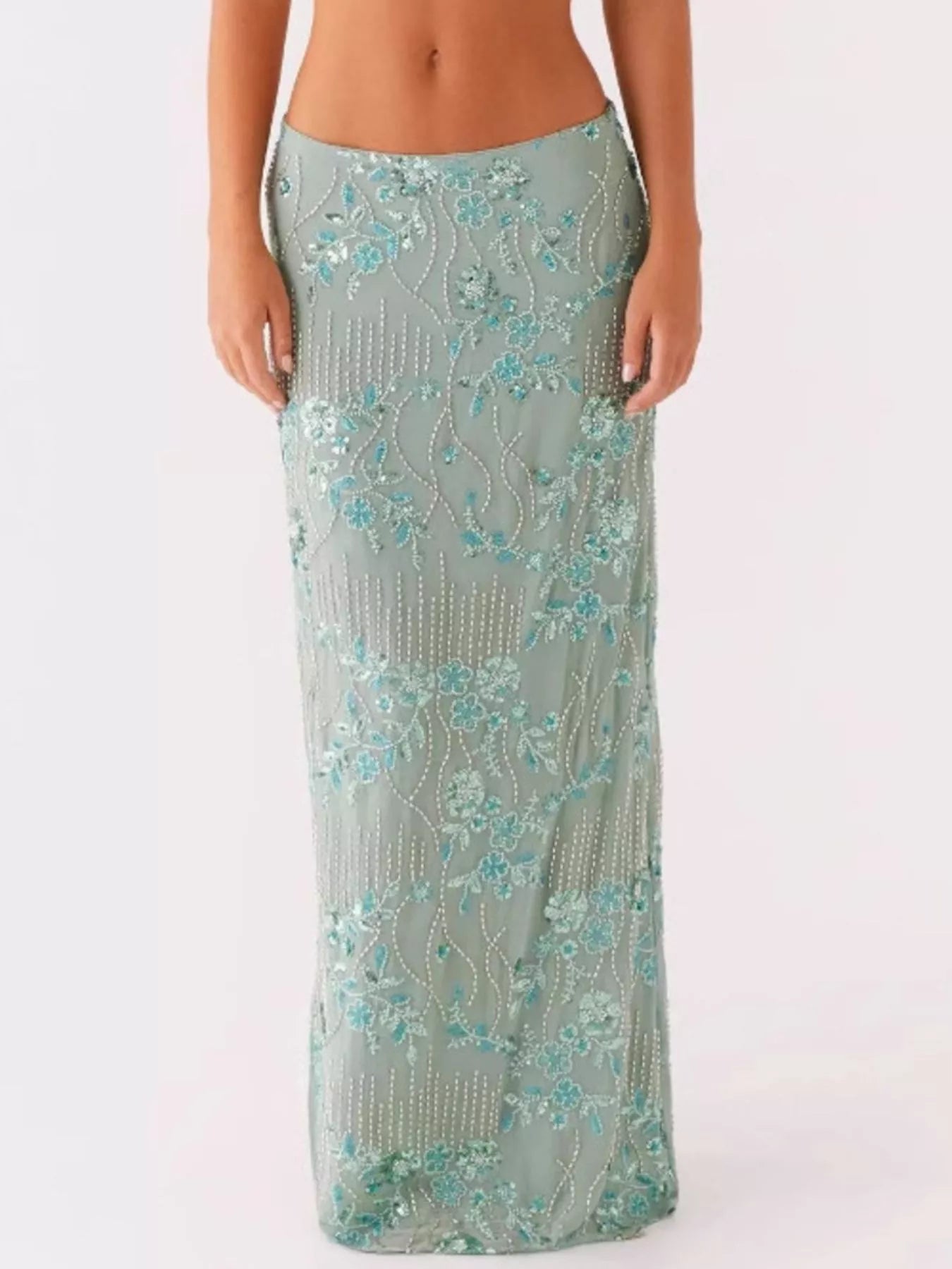Sequin Embroidered Maxi Skirt