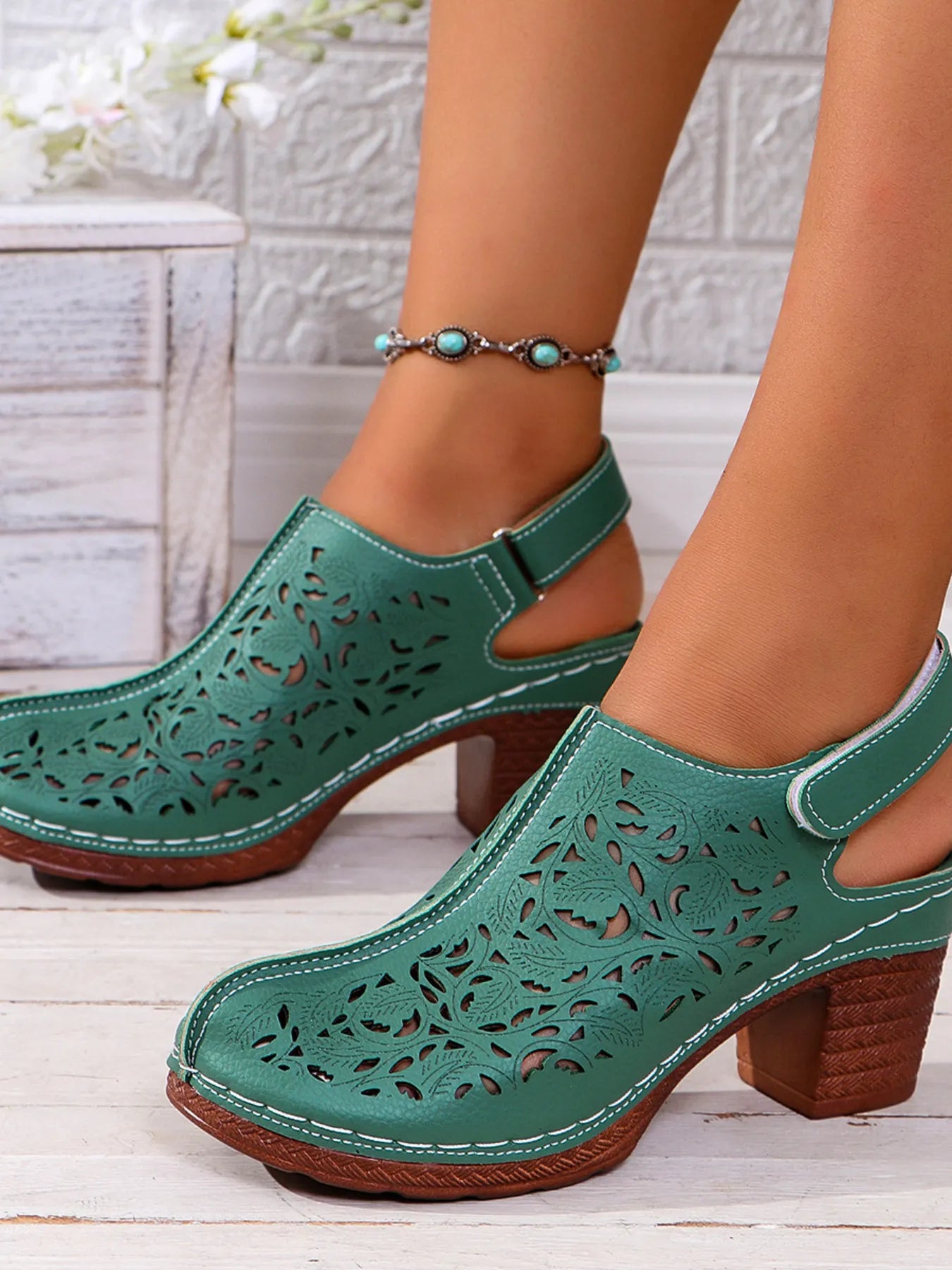 Cutout Block Heel Slingback Sandals