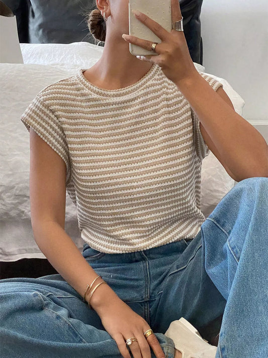 Full Size Striped Round Neck Short Sleeve T-Shirt Plus Size