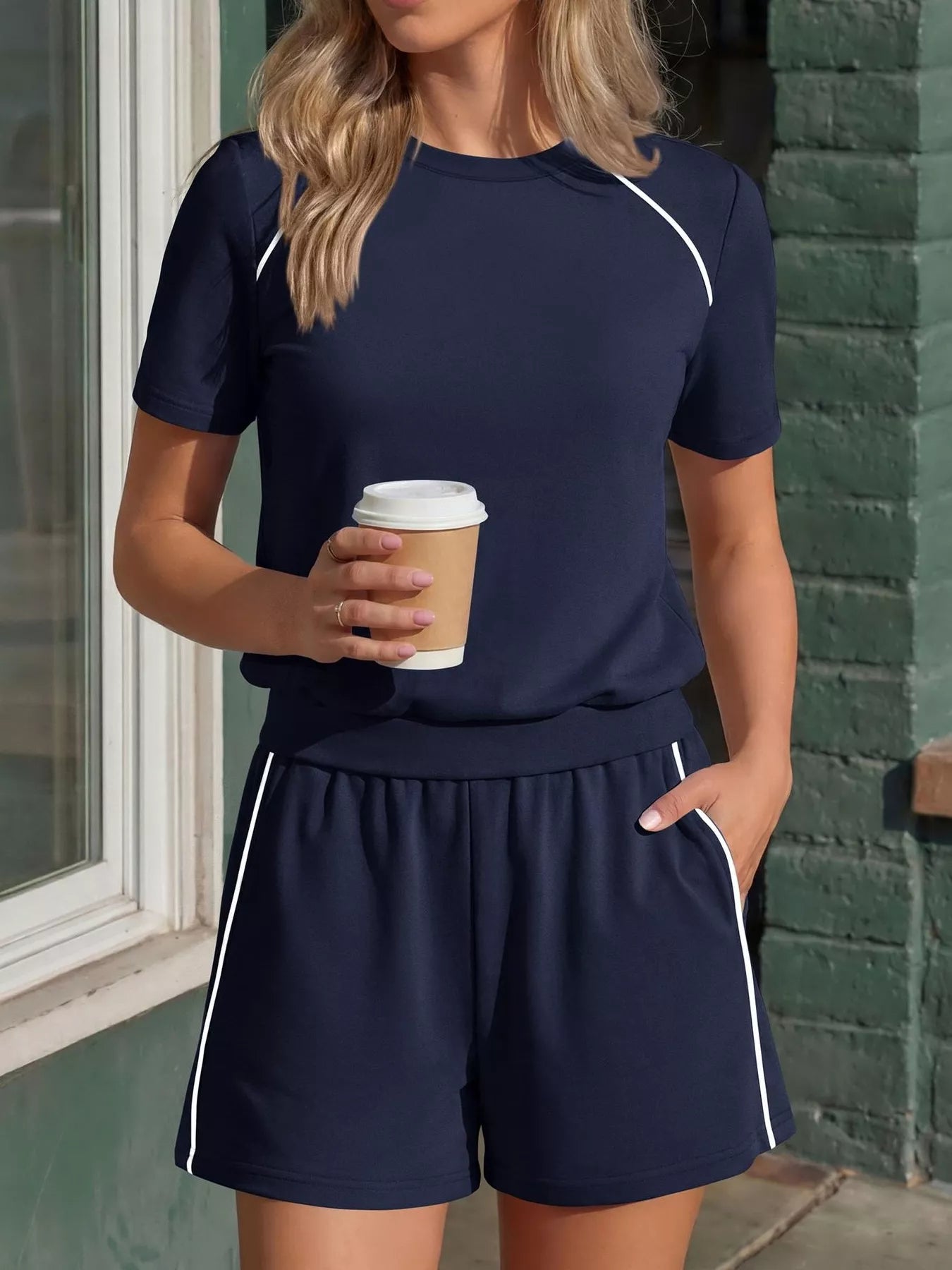 Contrast Trim Short Sleeve T-Shirt and Shorts Set