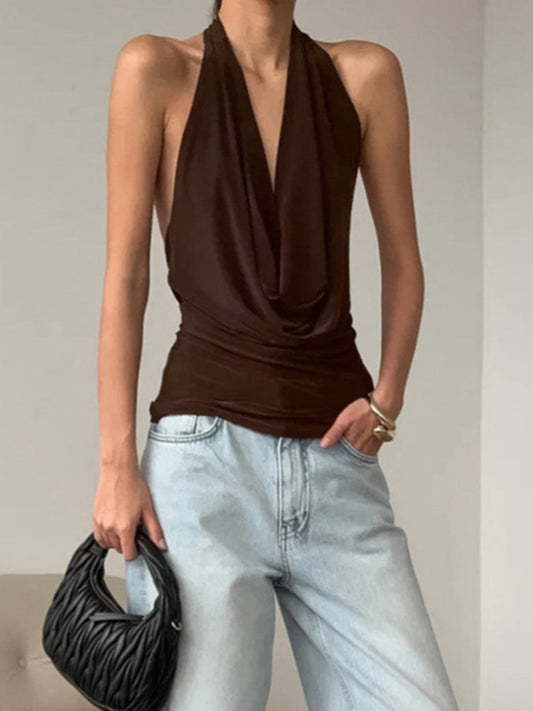 Backless Halter Cowl Neck Cami