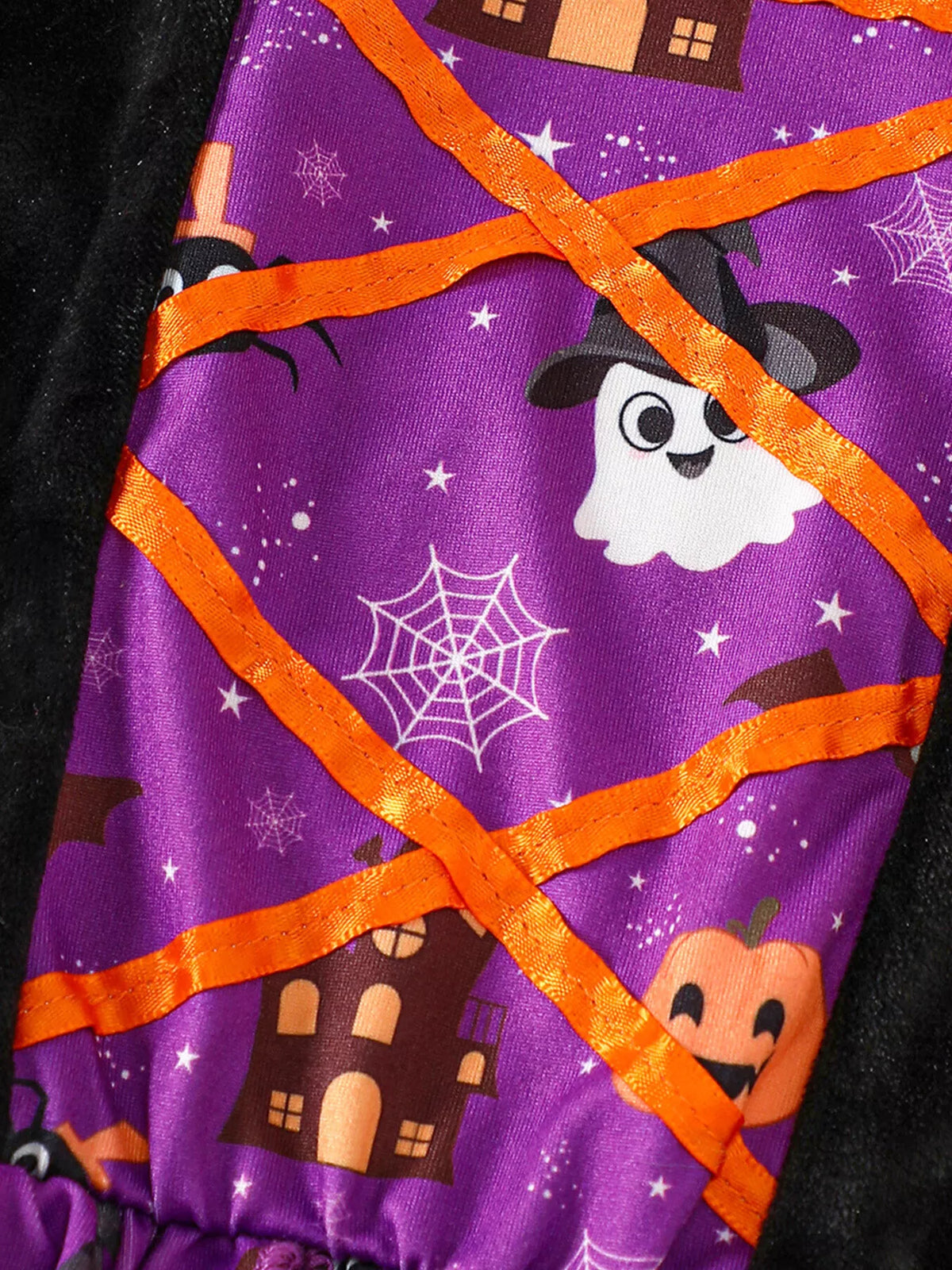 Children's Halloween Hooded Cape and Printed Dress Witch Costume Set