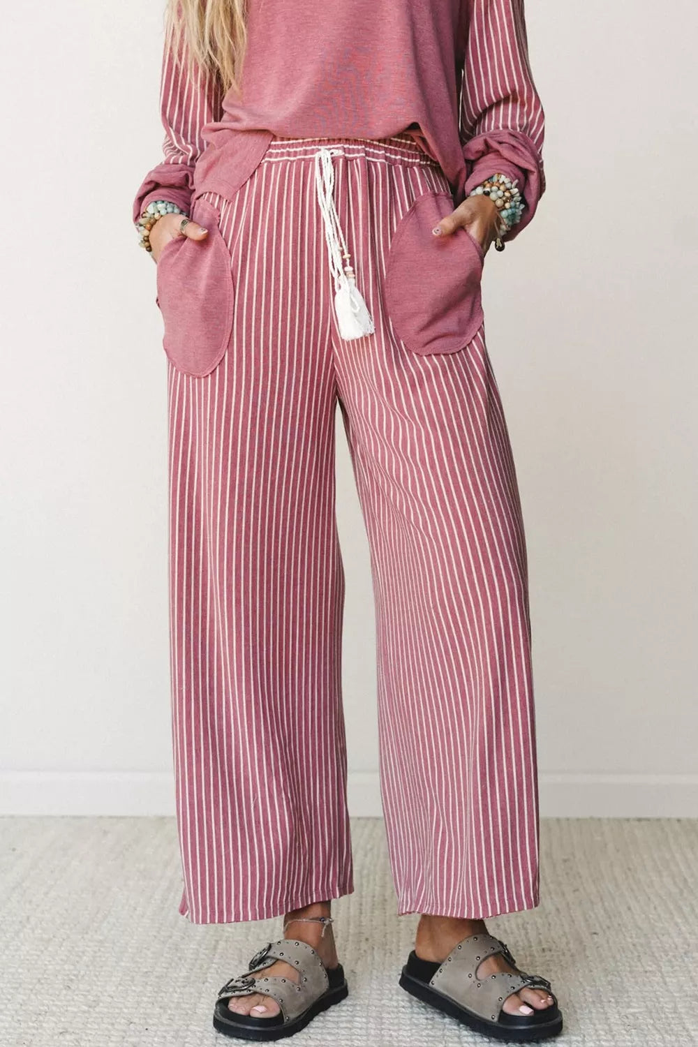 Rae Edge Patchwork Long Sleeve Top and Pocket Casual Pants Set