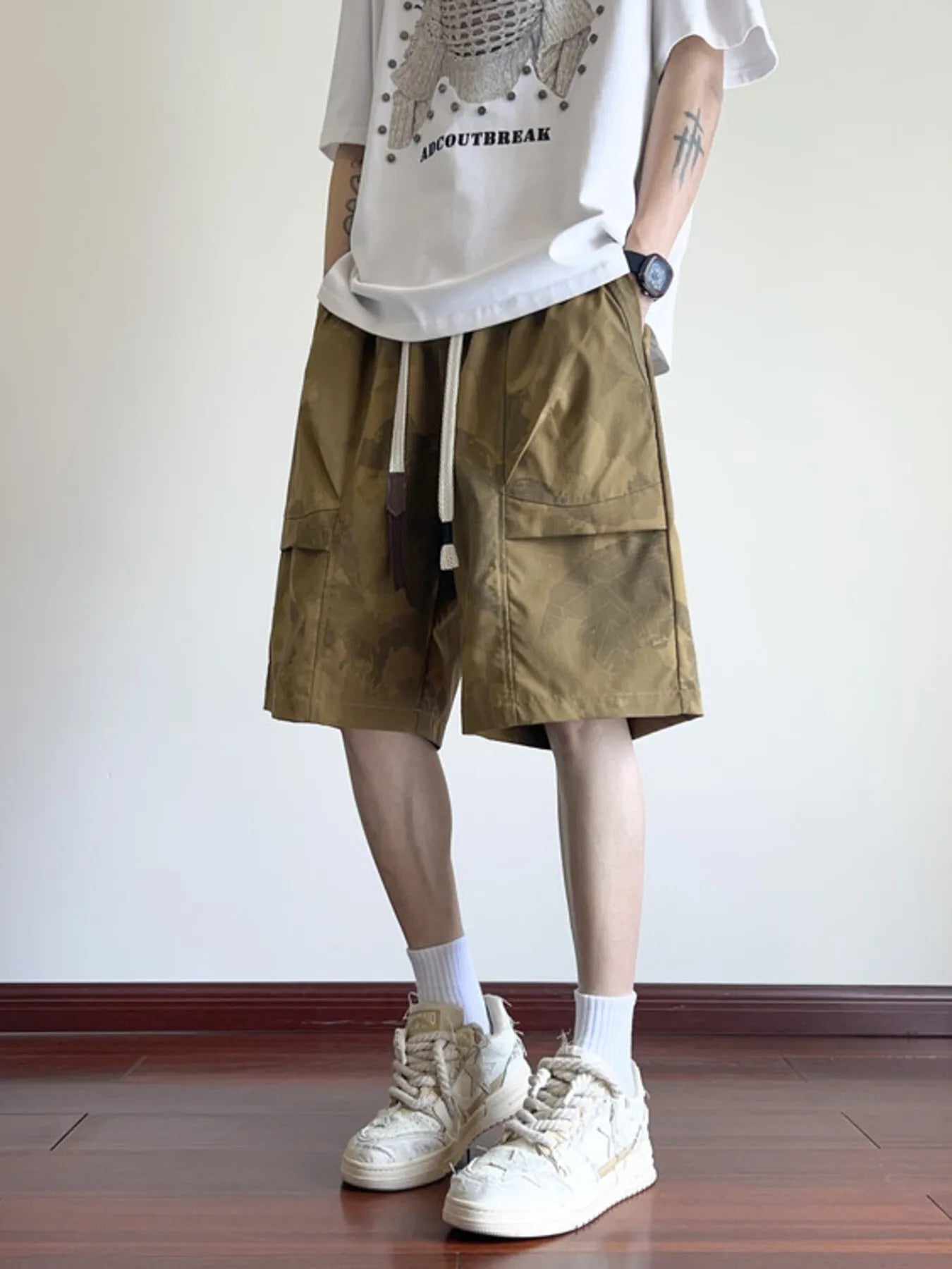 Men's Plus Size Drawstring Wide Leg Shorts