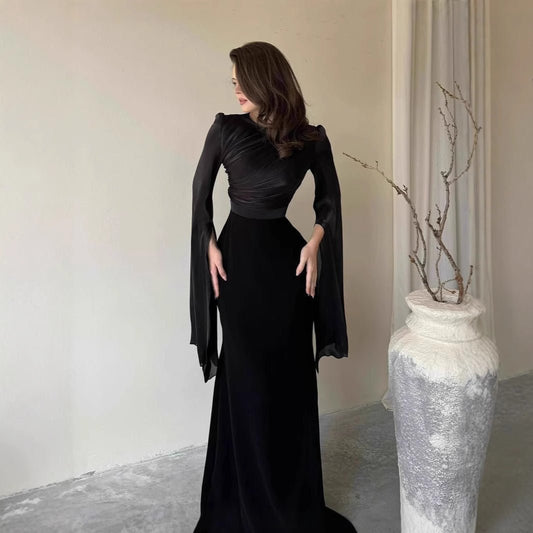 Cape Sleeve Gown with Tie-Back | Fitted Mermaid Maxi Dress(MS230)