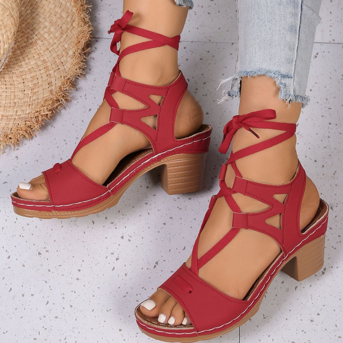 Lace-Up Block Heel Sandals