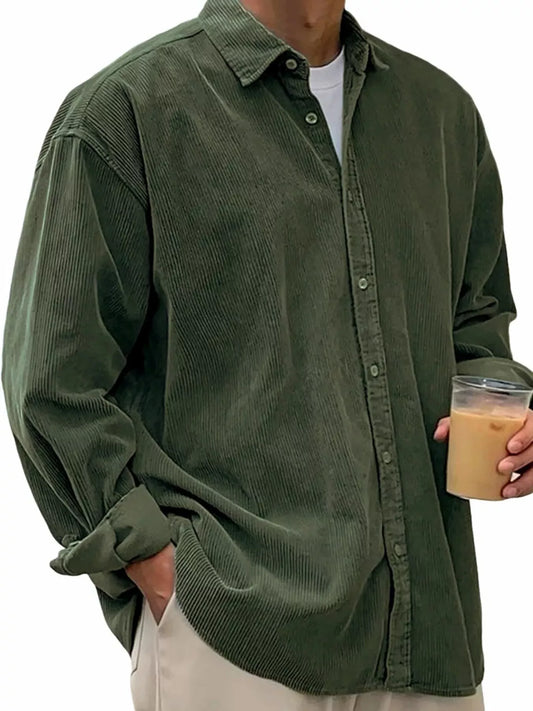Men's Full Size Vintage Corduroy Long Sleeve Shirt Plus Size