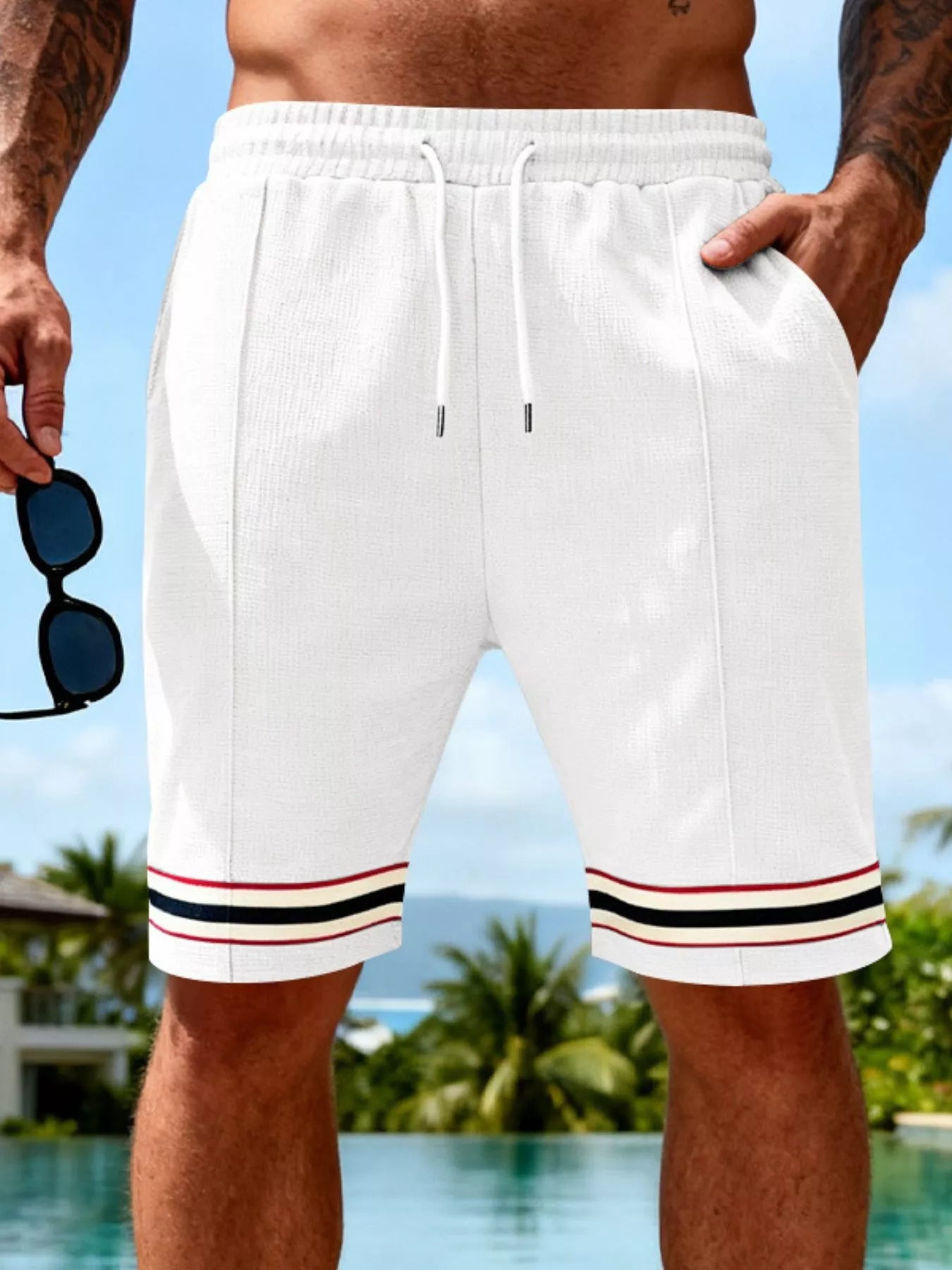 Men's Full Size Textured Knit Drawstring Shorts Plus Size