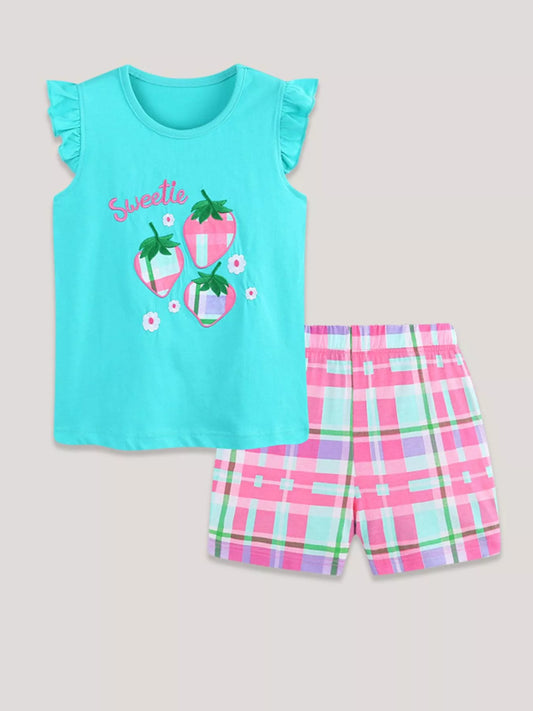 Children's Strawberry Embroidered Top and Shorts Set