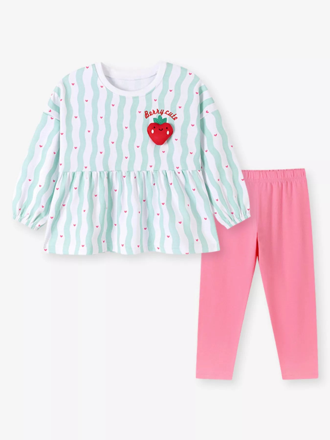 Children's Strawberry Peplum Top and Leggings Set