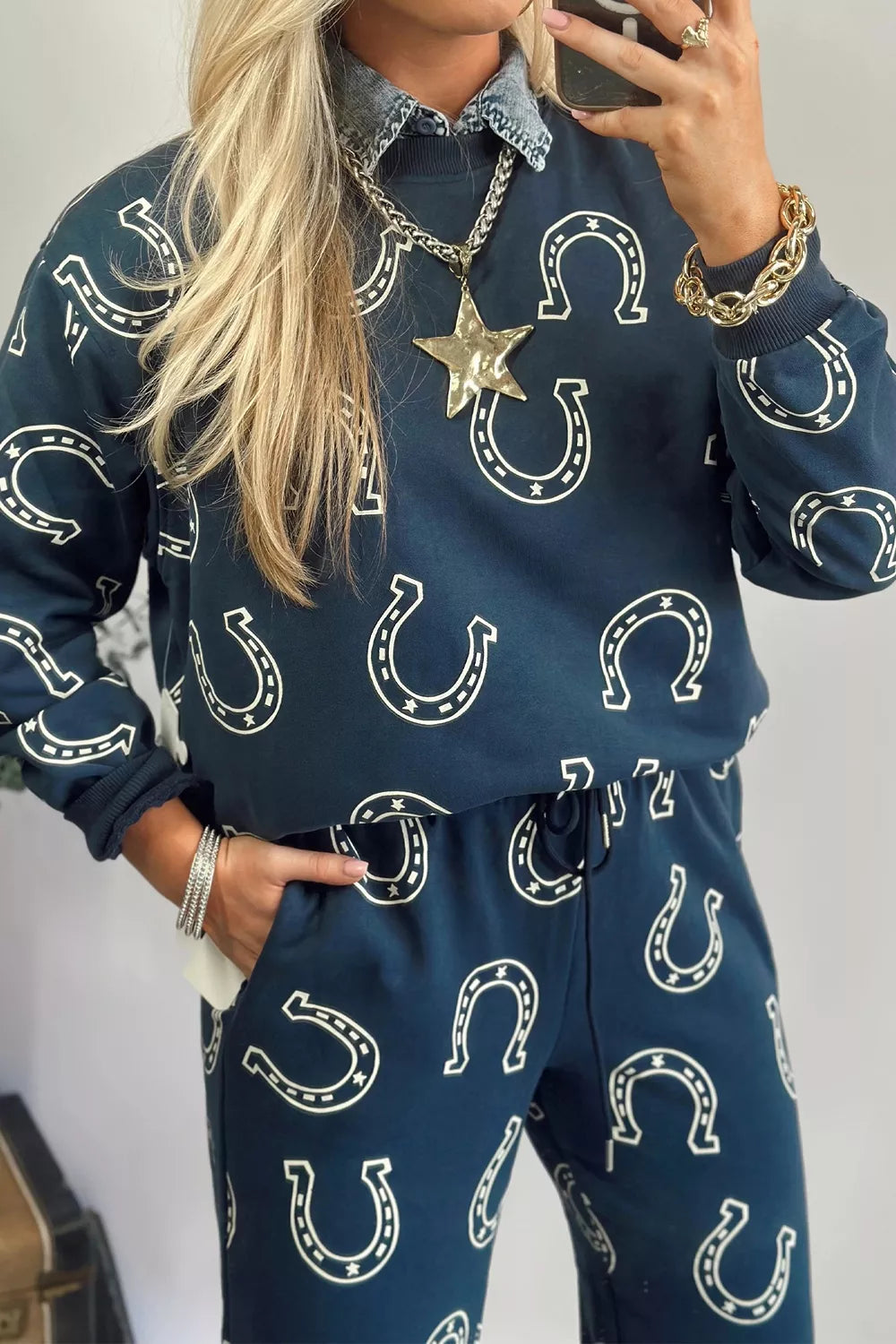 Lucky Horseshoe Print Sweatshirt and Pants Set