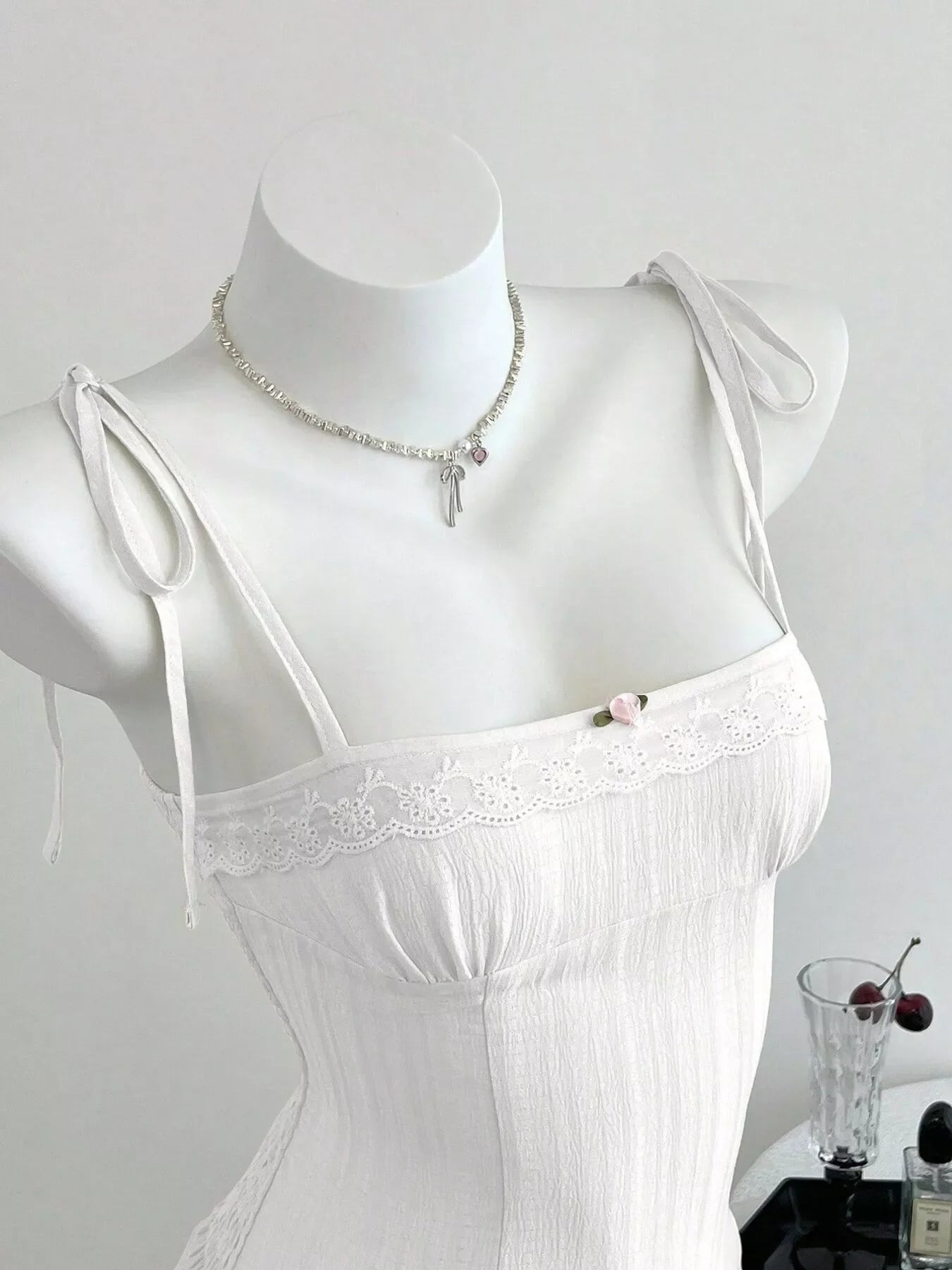 Lace-Trimmed Tie Shoulder Cami