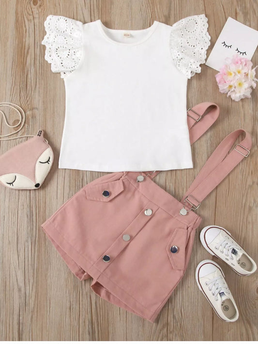 Children's Lace Sleeve Top & Suspender Skirt Set