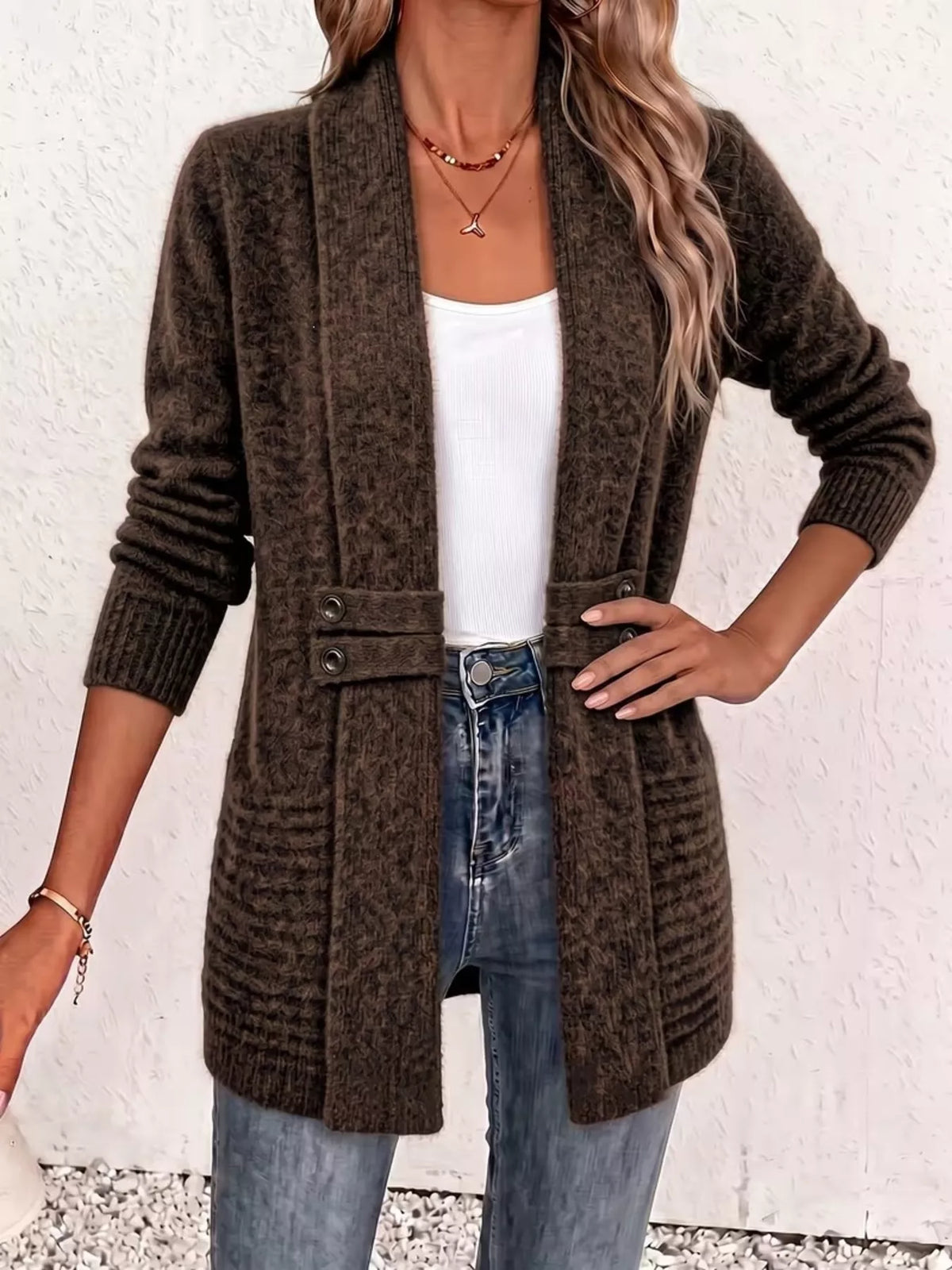Full Size Open Front Long Sleeve Cardigan Plus Size