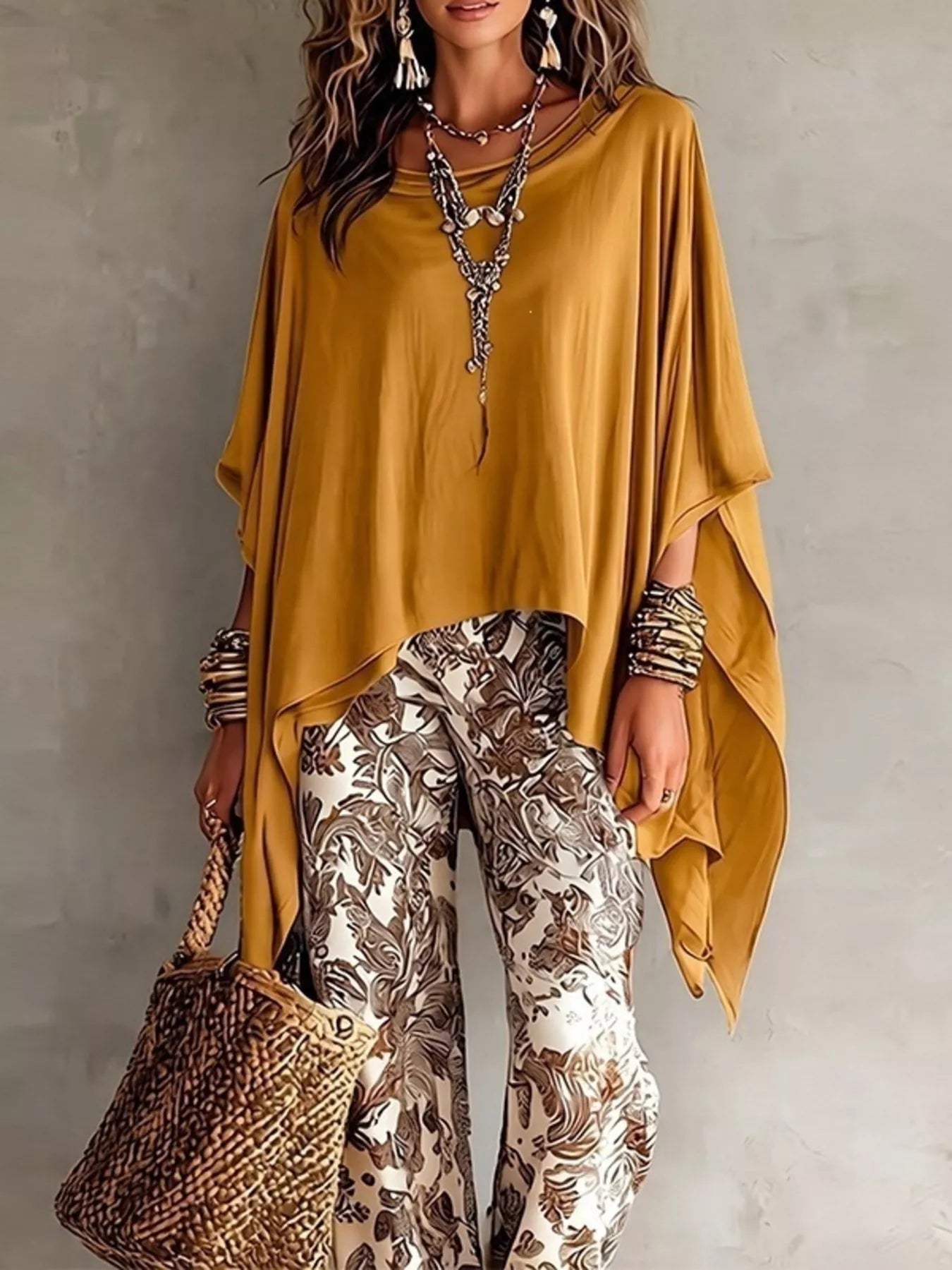 Full Size Oversized Batwing Sleeve Flowy Top Plus Size