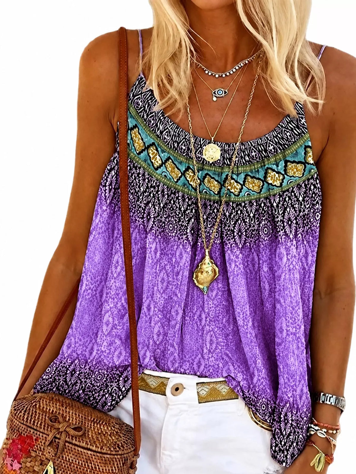 Full Size Printed Scoop Neck Cami Plus Size