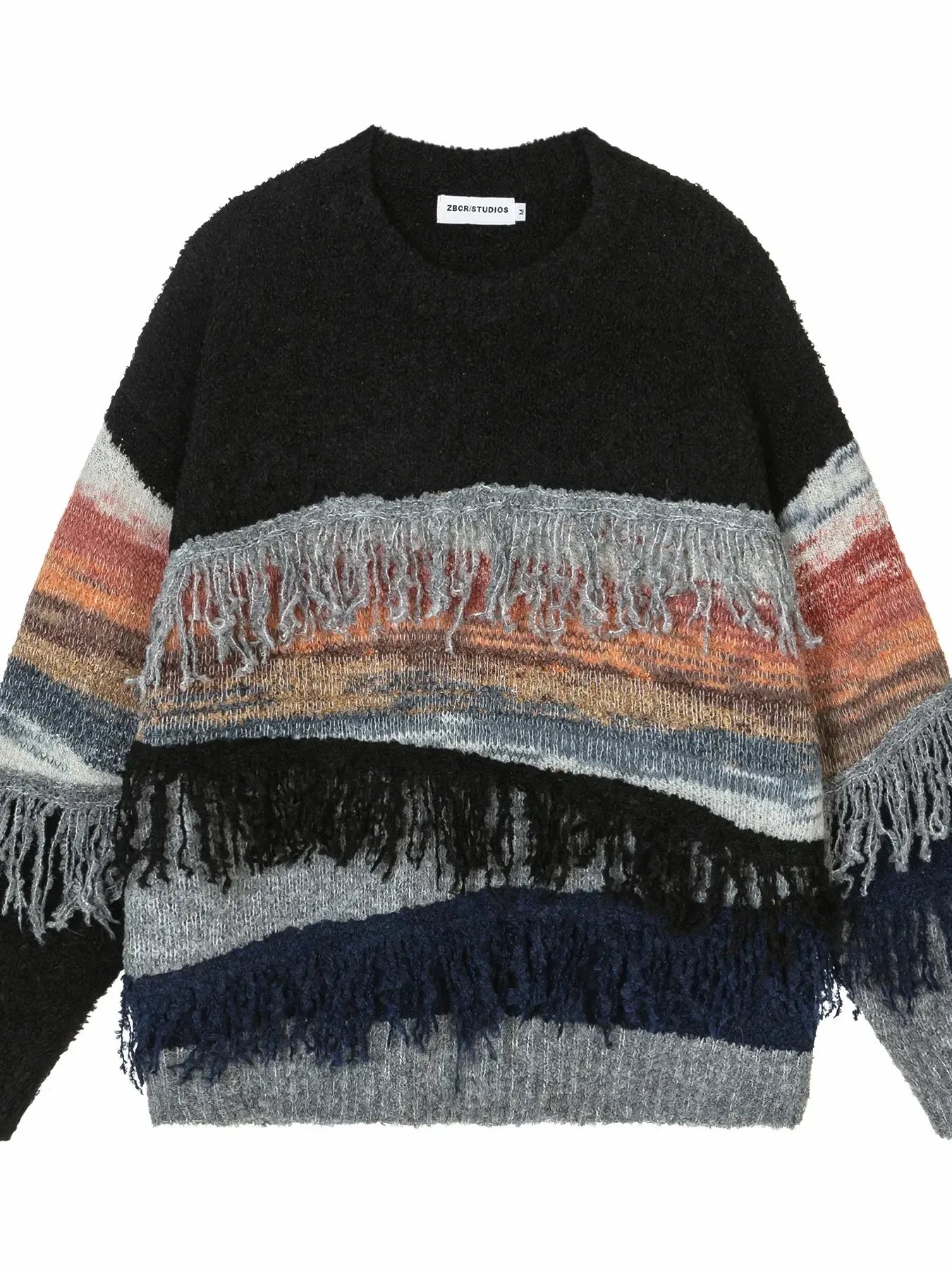 Men's Striped Fringe Round Neck Knit Sweater