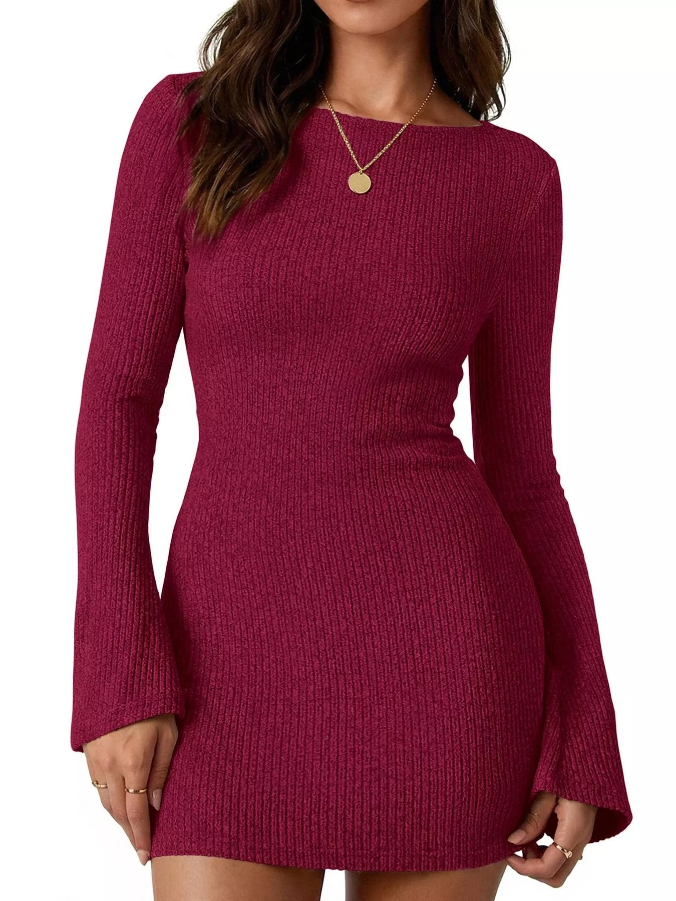 Ribbed Knit Long Sleeve Slim Fit Sweater Dress