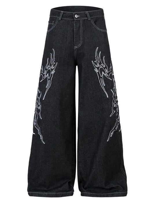 Men's Embroidered Wide Leg Baggy Jeans