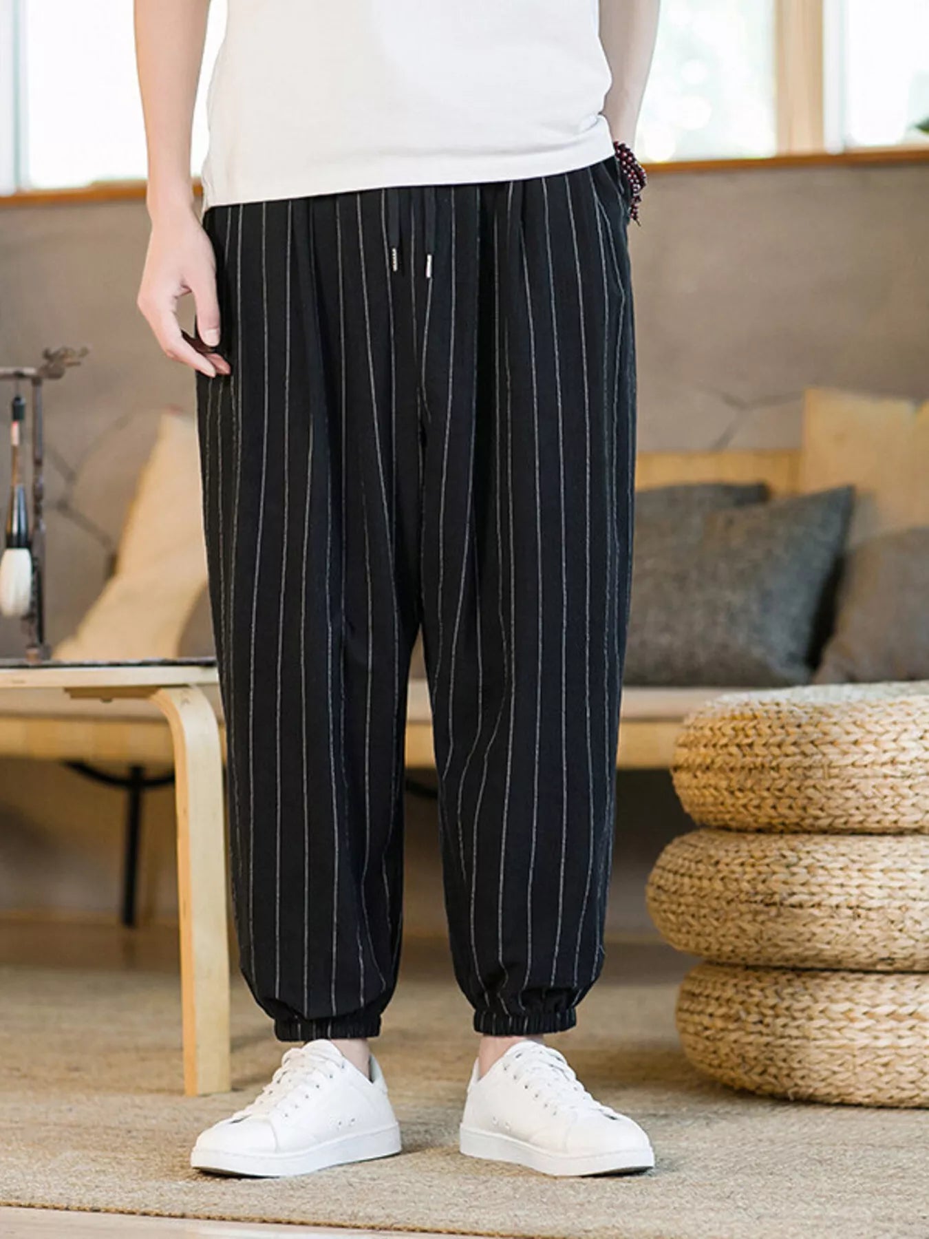 Men's Plus Size Striped Harem Pants