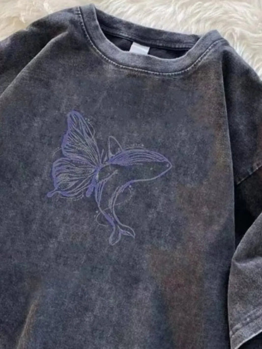 Men's Full Size Butterfly Round Neck T-Shirt Plus Size