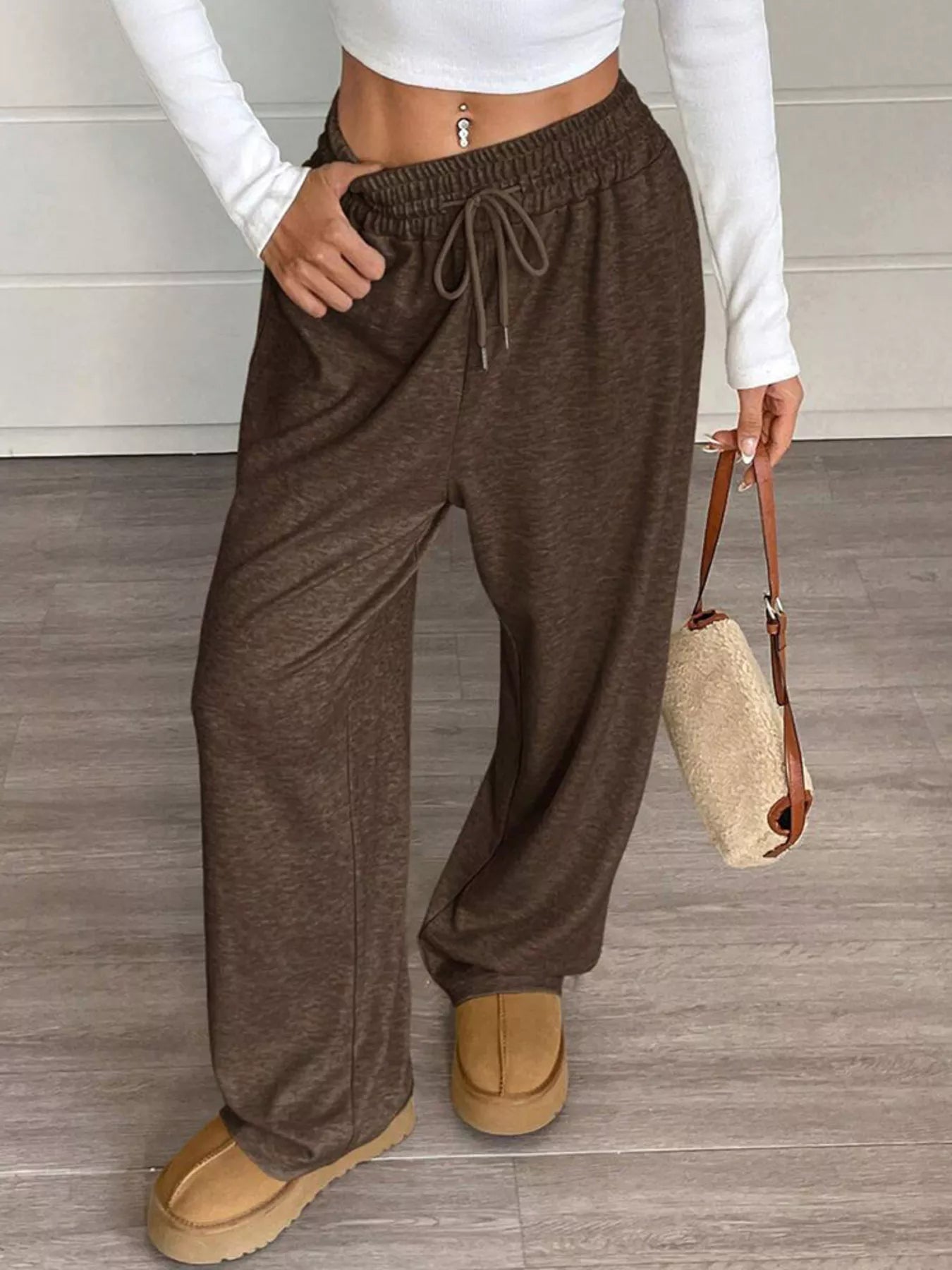 High-Waisted Wide-Leg Pants with Drawstring
