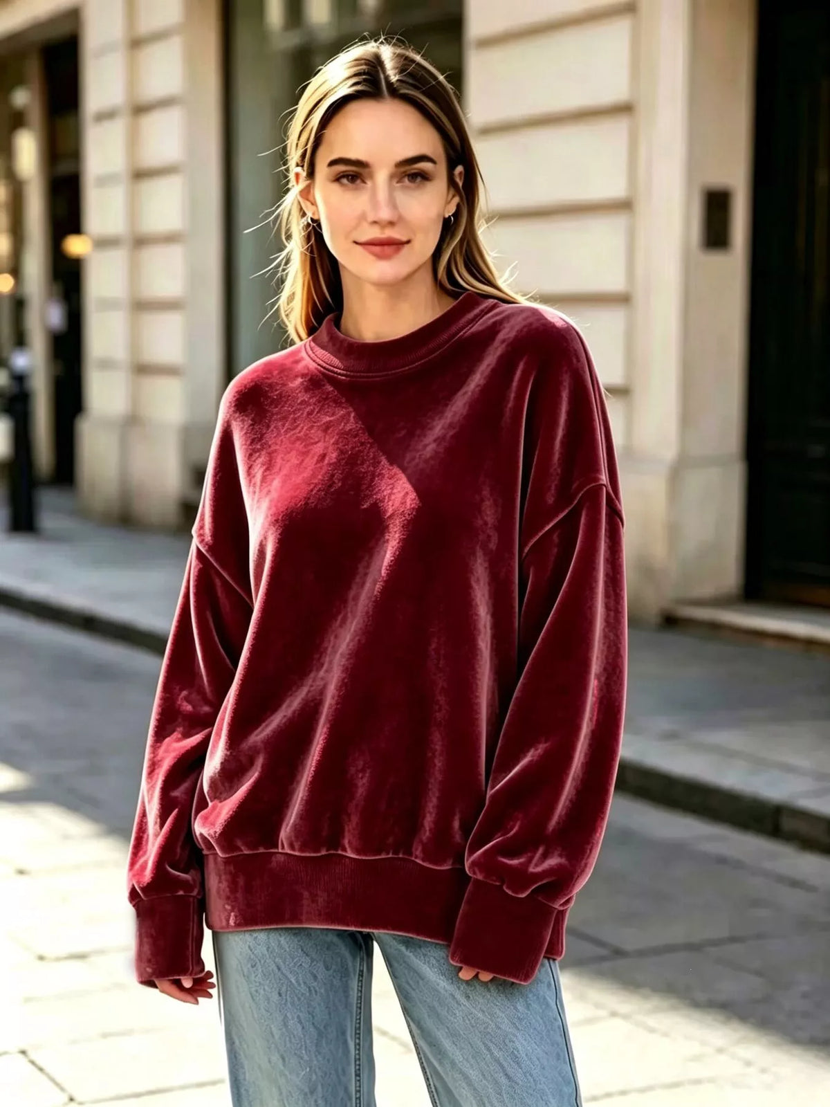 Full Size Crew Neck Dropped Shoulder Sweatshirt Plus Size