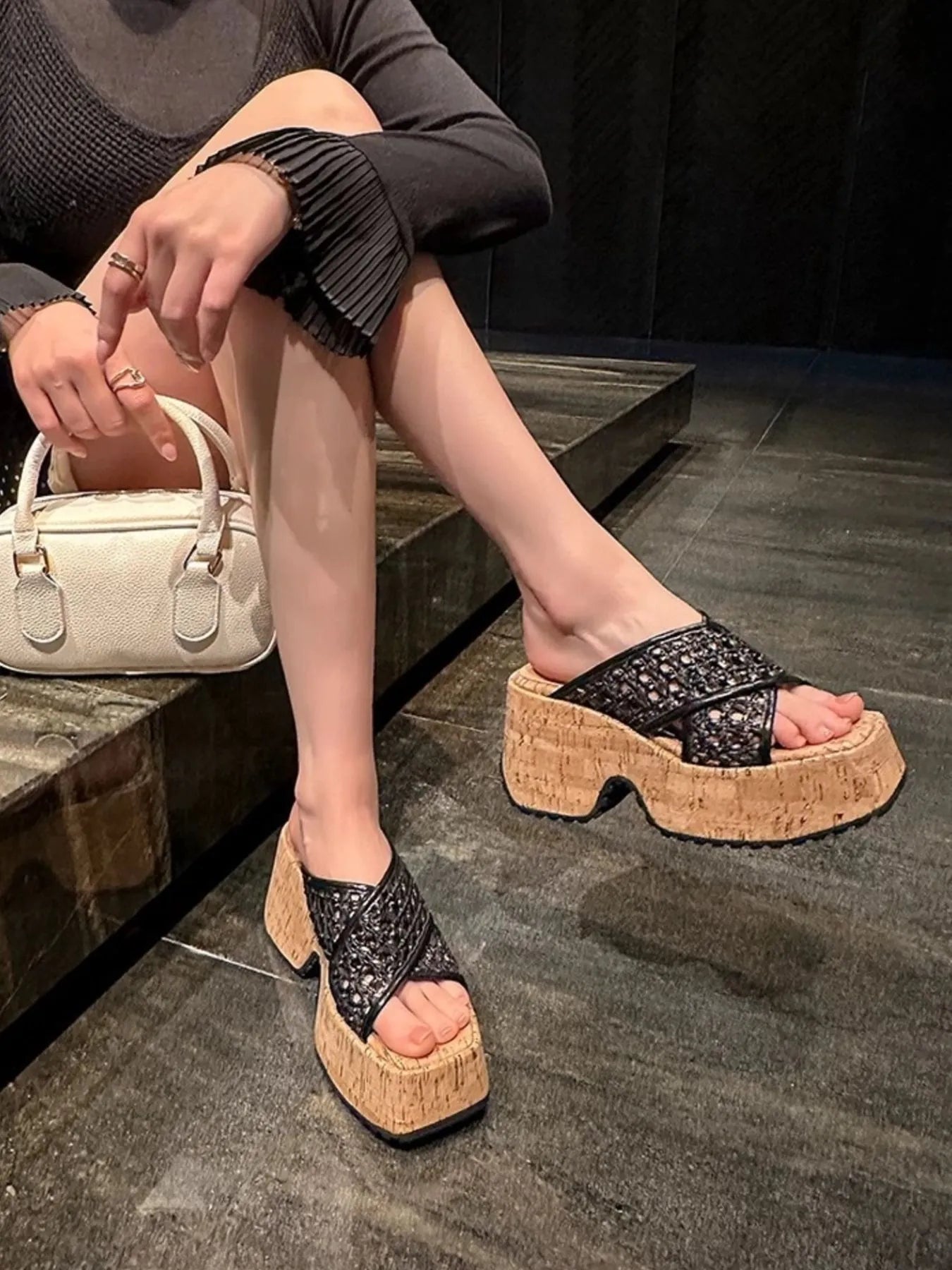 Hollow Out Mesh Platform Sandals