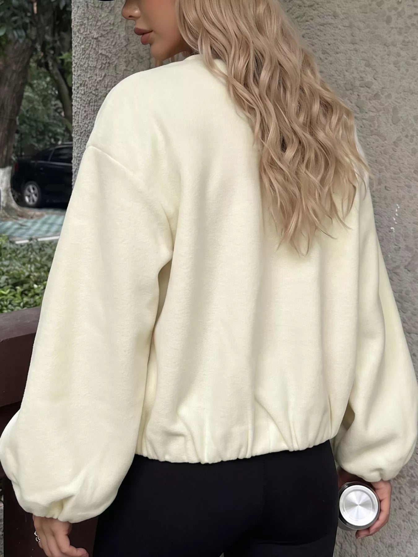 Fleece Bomber Jacket with Zipper Closure