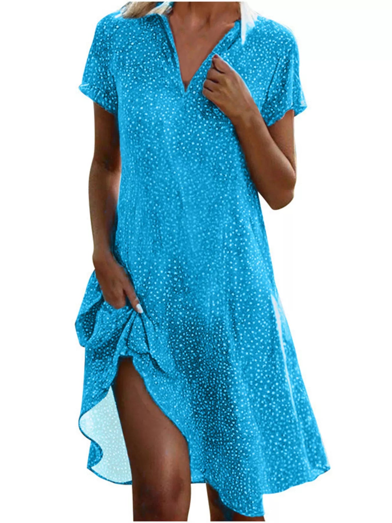Full Size Polka Dot Short Sleeve Casual Dress Plus Size
