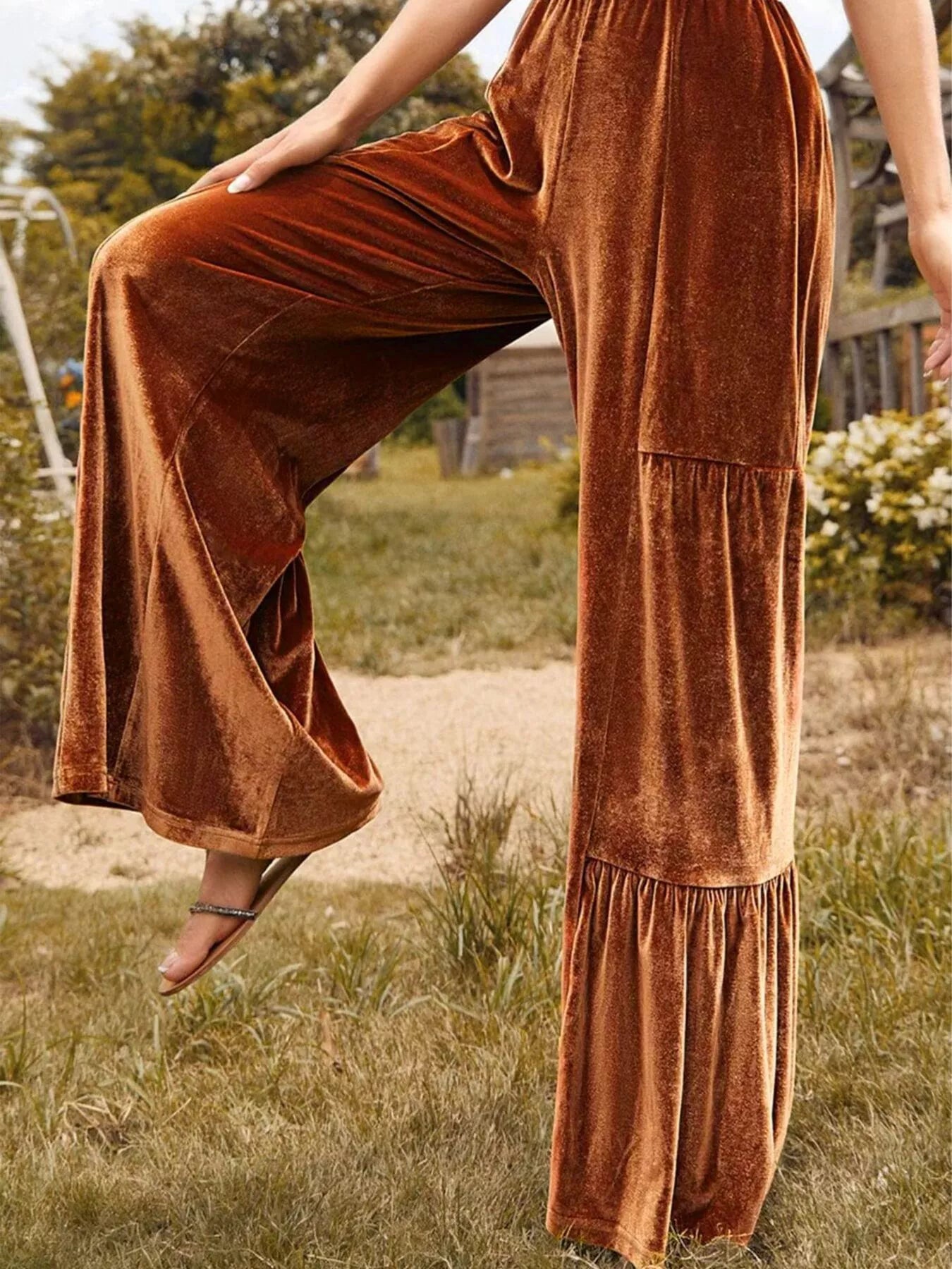 Velvet High Waist Wide Leg Pants