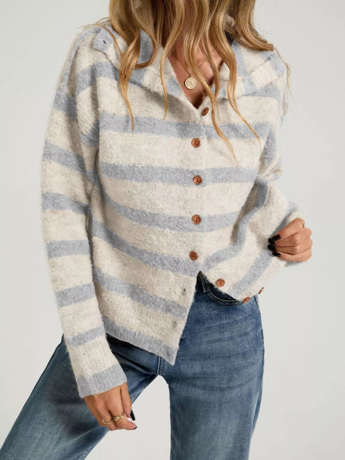 Striped Fuzzy Knit Cardigan