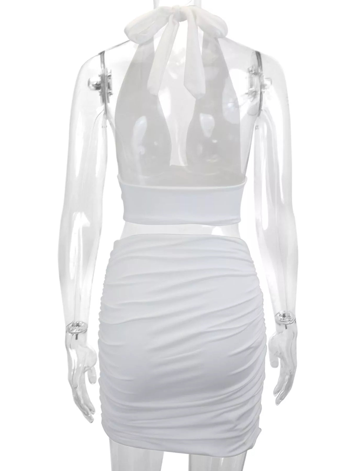 Halter Crop Top and Ruched Bodycon Mini Skirt Set