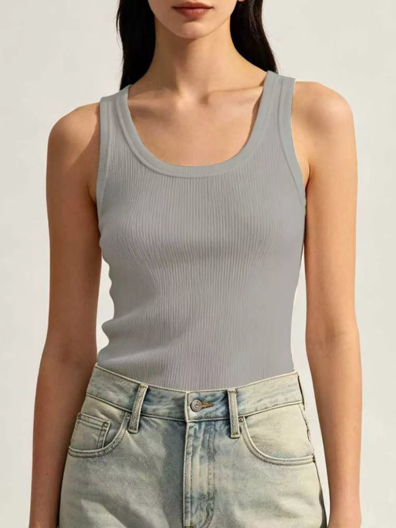 Ribbed Knit U-Neck Tank
