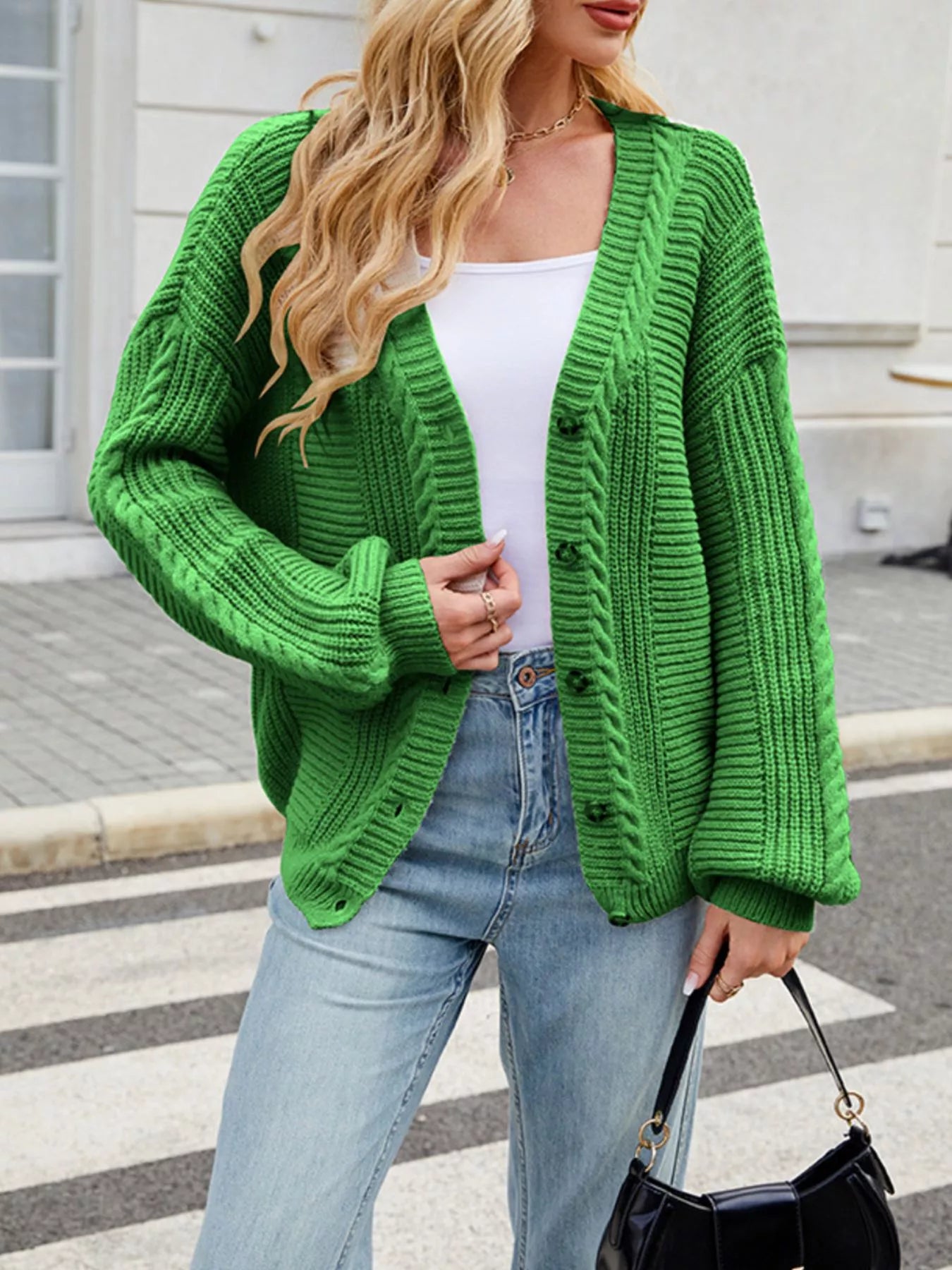 Cable Knit Button-Up Cardigan