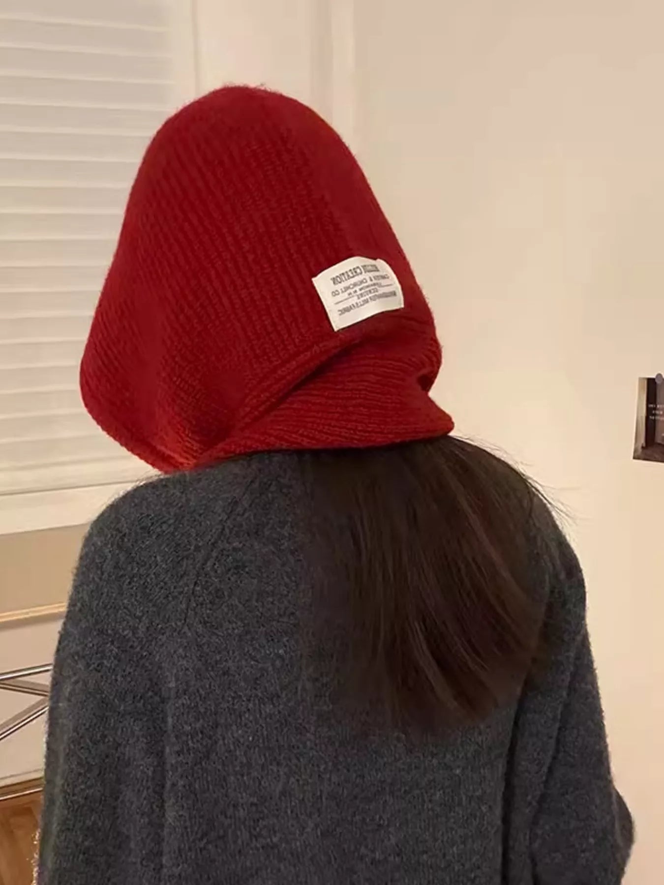 Knitted Hat with Attached Scarf