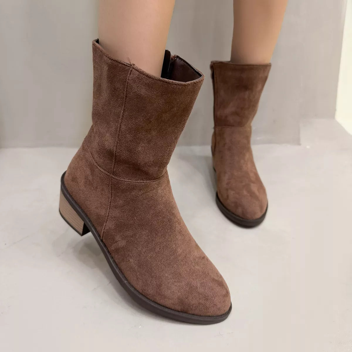 Round Toe Block Heels Ankle Boots