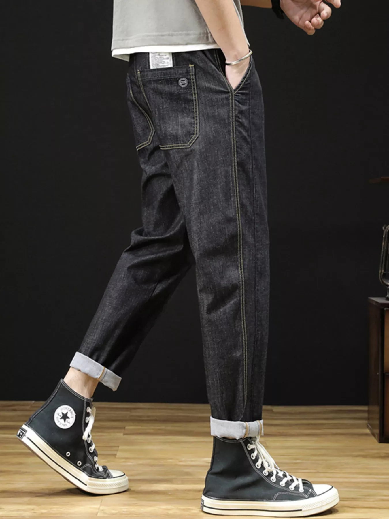 Men's Plus Size Drawstring Straight Leg Jeans