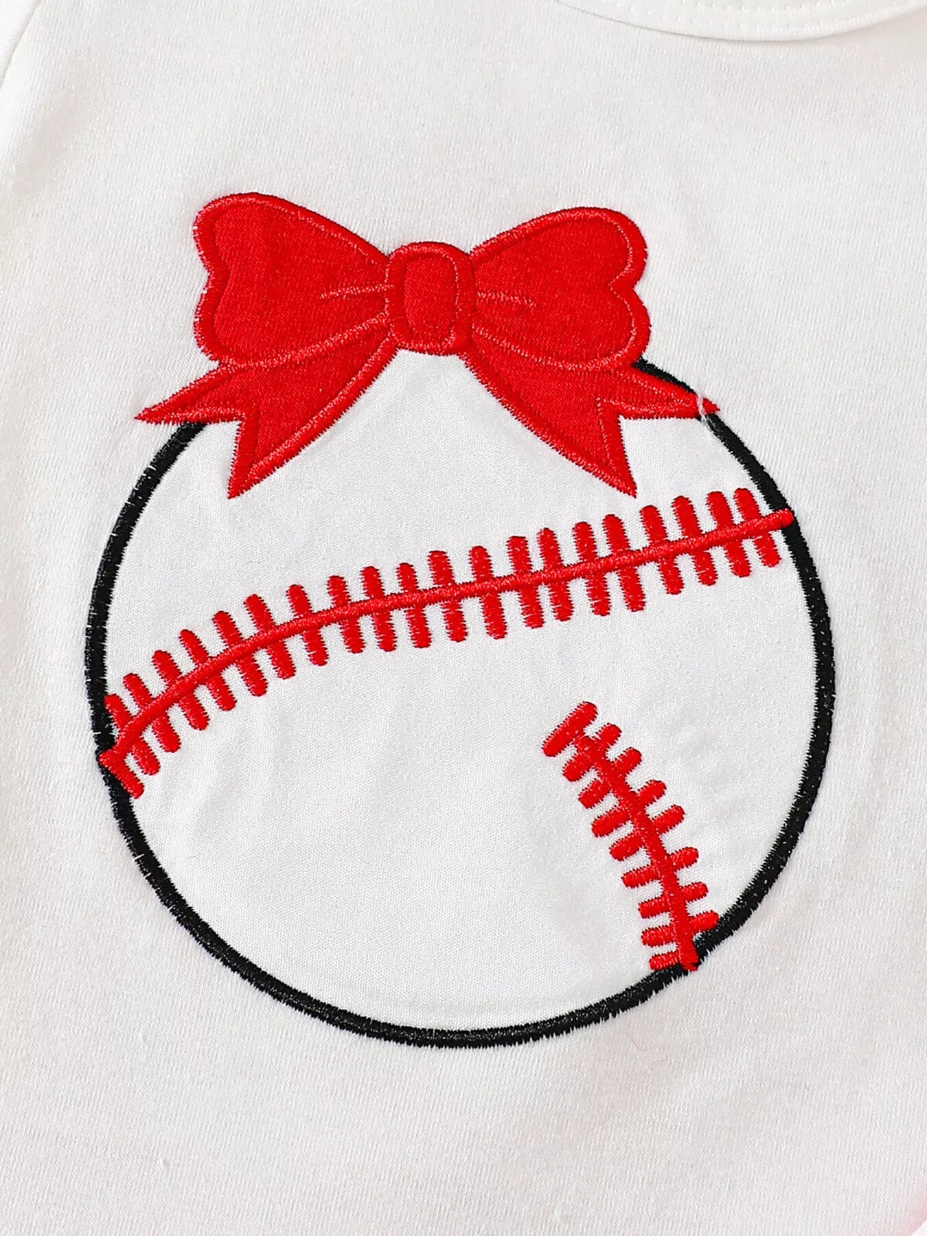 Children's Baseball Short Sleeve Bodysuit and Bow Pants Set with Headband