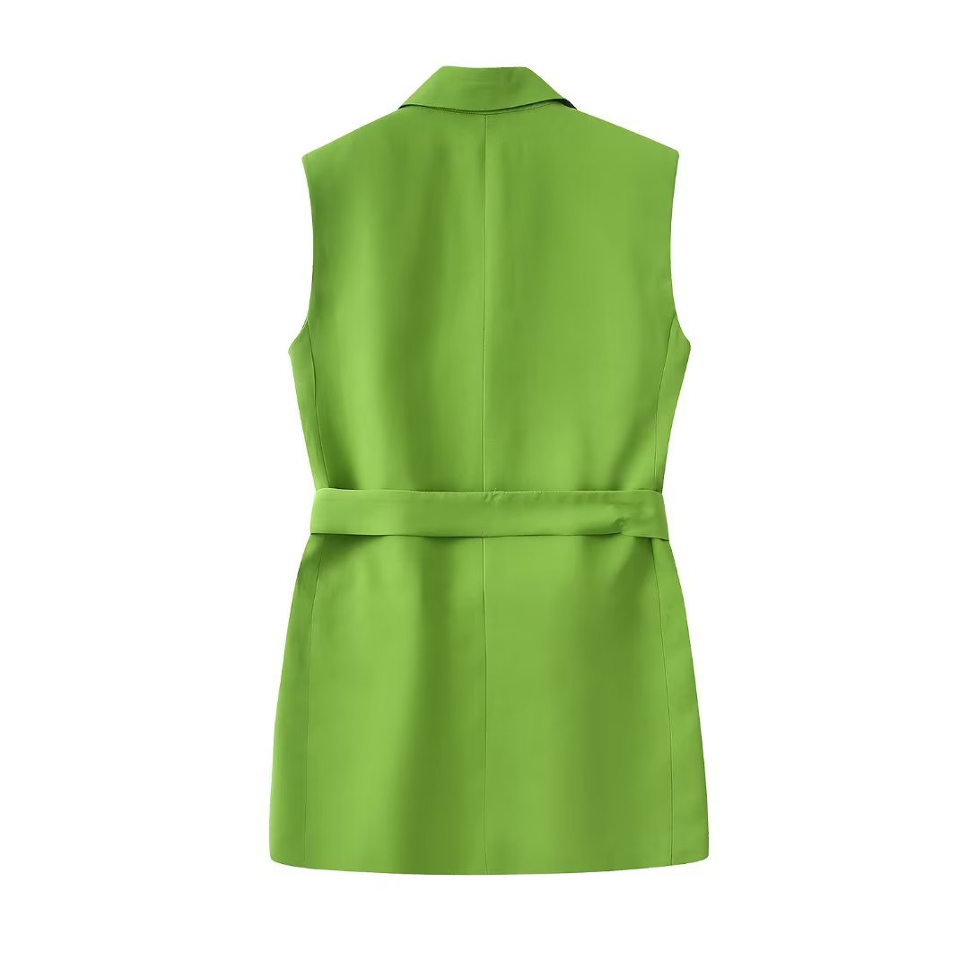Women's Lapel Waistband Double Breasted Vest Casual Pants (see size guide under more details)