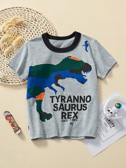 Children's Dinosaur Graphic Crew Neck Short Sleeve T-Shirt